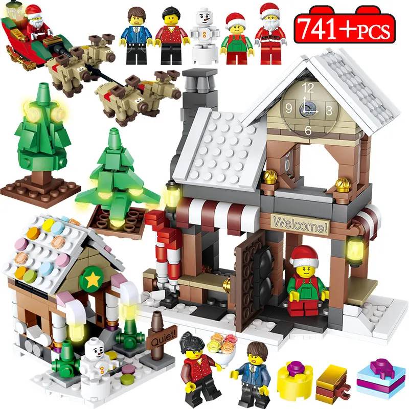Najtaniej 741 sztuk zima wieś świąteczne drzewo Snowman klocki legoingly miasta boże narodzenie santa Claus figurki cegły zabawki dla dzieci prezenty