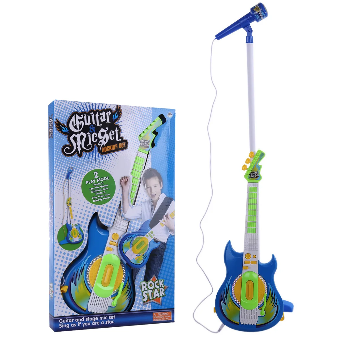 

2019 New Children Electric Guitar Karoake Music Toy with Micphone Stand Musical Instrument Play Set For Kids - Blue/Pink