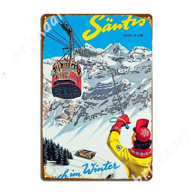 Szwajcaria Vintage Ski plakat z podróży metalowe tabliczki kino salon Club  Bar płyty drukarskie znak blaszany