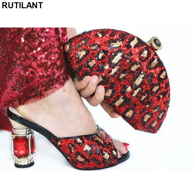 

New Fashion African Shoe and Bag Set Decorated with Rhinestone Italian Women Wedding Pumps with Purse Matching Shoes and Bag Set