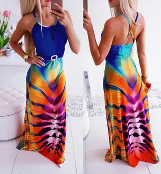 

Summer Party Women Dress 2019 Ladies Gorgeous Slim Multicolor Striped Print Sleeveless V Neck Backless Long Dresses Vestidos