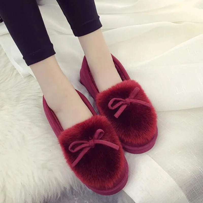

Warm Fur Furry fluffy Slippers Home Floor Indoor Slipper Women Winter Shoes Girl Cute Bow Tie Mane Shoes Flock Fur House Slipper