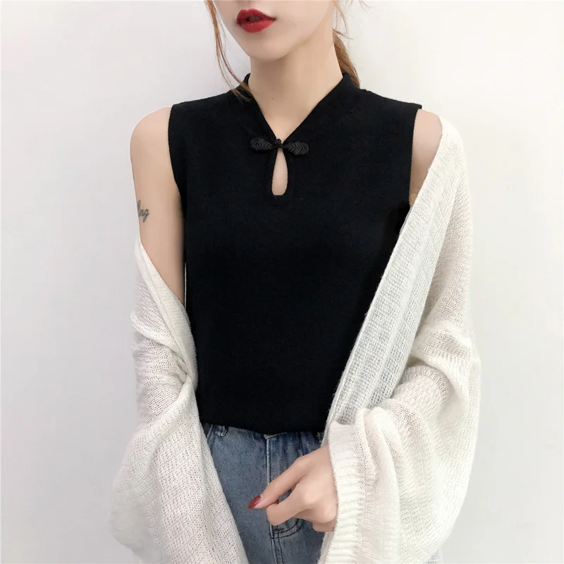 chinese style sleeveless tang suit qipao tops women casual loose blouse retro tang shirt cheongsam mandarin collar pullover