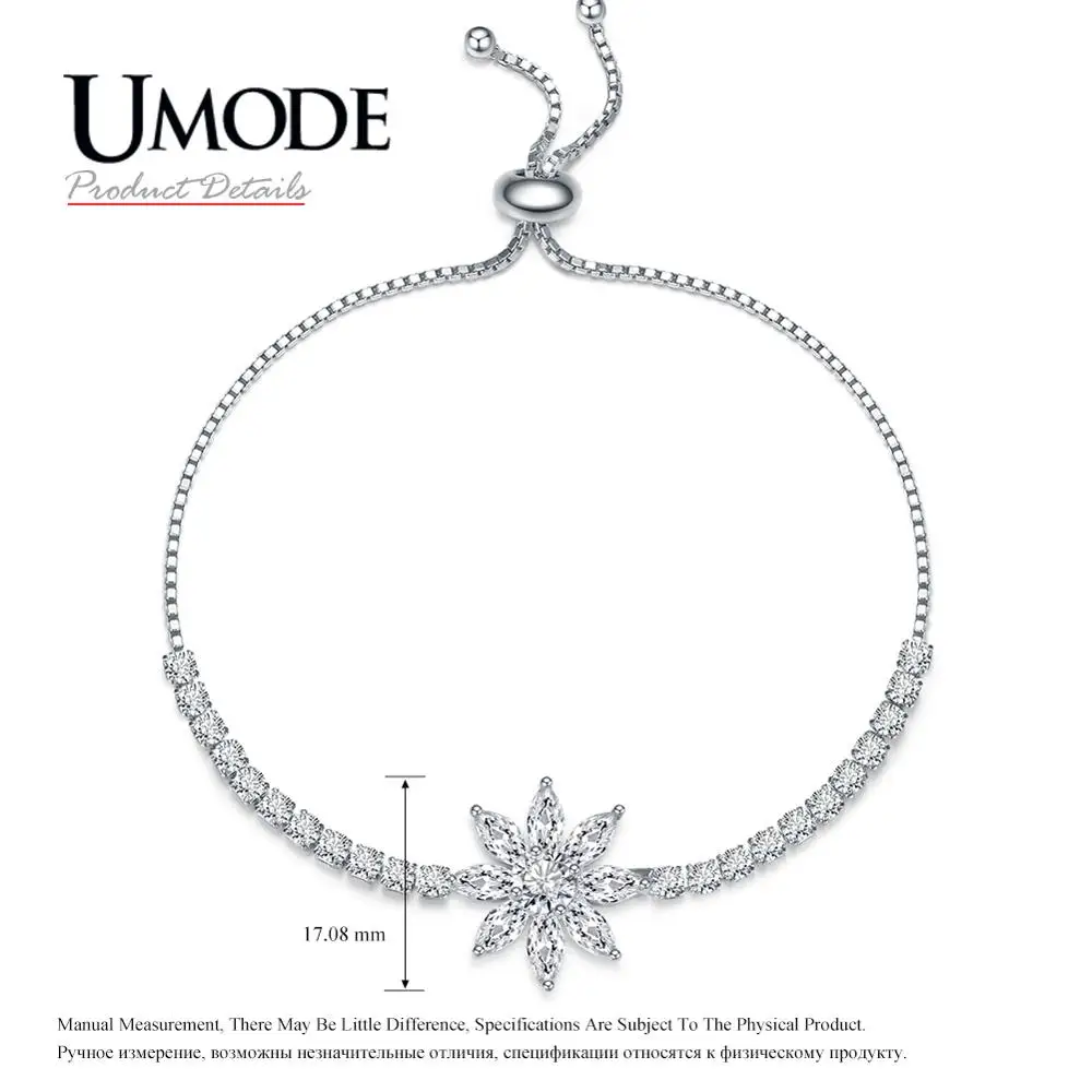 UMODE, новинка, Модный цветочный дизайн, регулируемые браслеты для женщин, роскошный большой циркон, белое золото, коробка, цепь, ювелирные изделия, подарки AUB0211