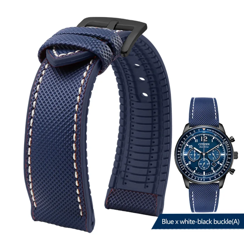 thumbnail image 1 of Correa de reloj de lona impermeable de caucho y silicona para deportes al aire libre de 19, 20, 21 y 22 mm de la serie Citizen Helmsman/Commander, 1 of 5