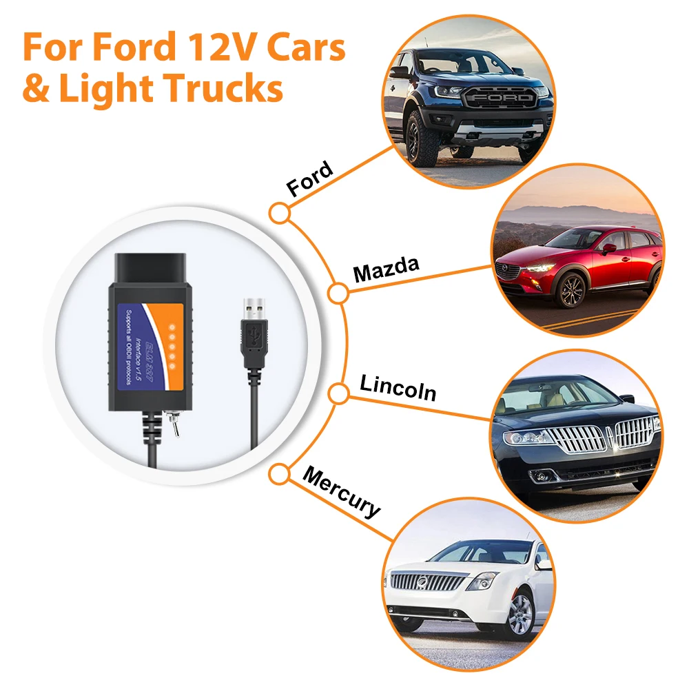 Переключатель ELM 327 V1.5 USB ELM327 для Ford Forscan elmкомандный считыватель кодов OBD2 сканер