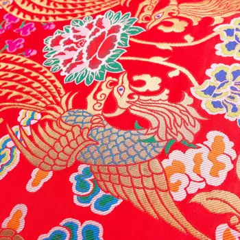 

500cm*75cm Double Phoenix Opera Peony imitation Silk Brocade Fashion Fabric Cheongsam Bridal Clothing Cloth dress cloth