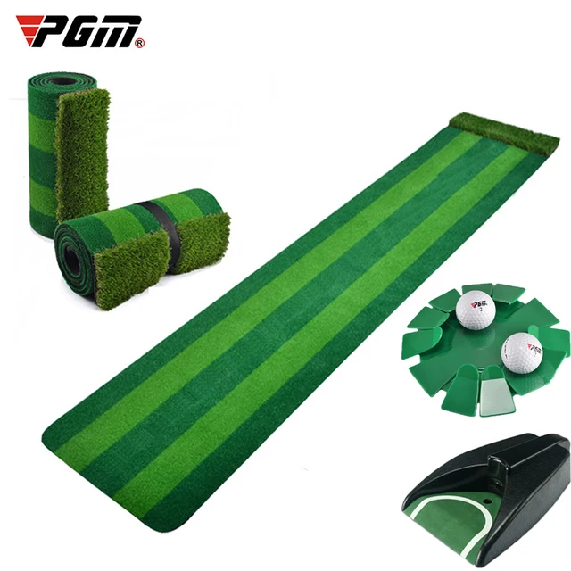 그린 잔디 시뮬레이션 실내 골프 퍼팅 연습 매트 담요, 퍼팅 컵/골프 공 리턴 장치 포함