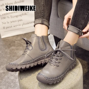 

fashion Leather Shoes Women Boots 2020 Autumn Winter Fashion Handmade Ankle Boots Warm Soft Outdoor Casual Flat Shoes Woman v867