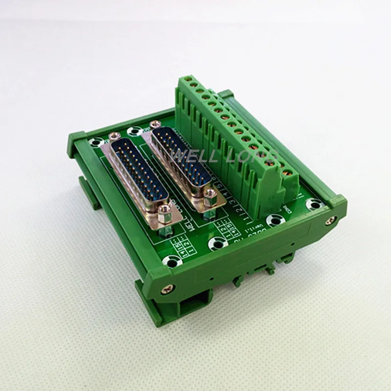 D-SUB DB25 DIN Rail Mount Interface Module, Double Male Header Breakout Board, Terminal Block, Connector