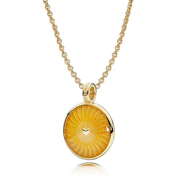 

NEW NEW 100% 925 Sterling Silver Genuine Sun 18 Gold Sun Pendant Necklace Original Orange Charm Pendant Women Gift