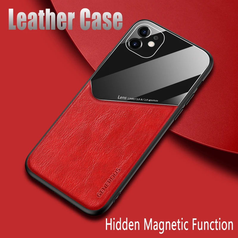 

Luxury Frosted Leather Back Hidden Magnetic Phone Cases for iPhone XR SE 11Promax X XSMAX 6S 7 8Plus,Case with PC Camera Film