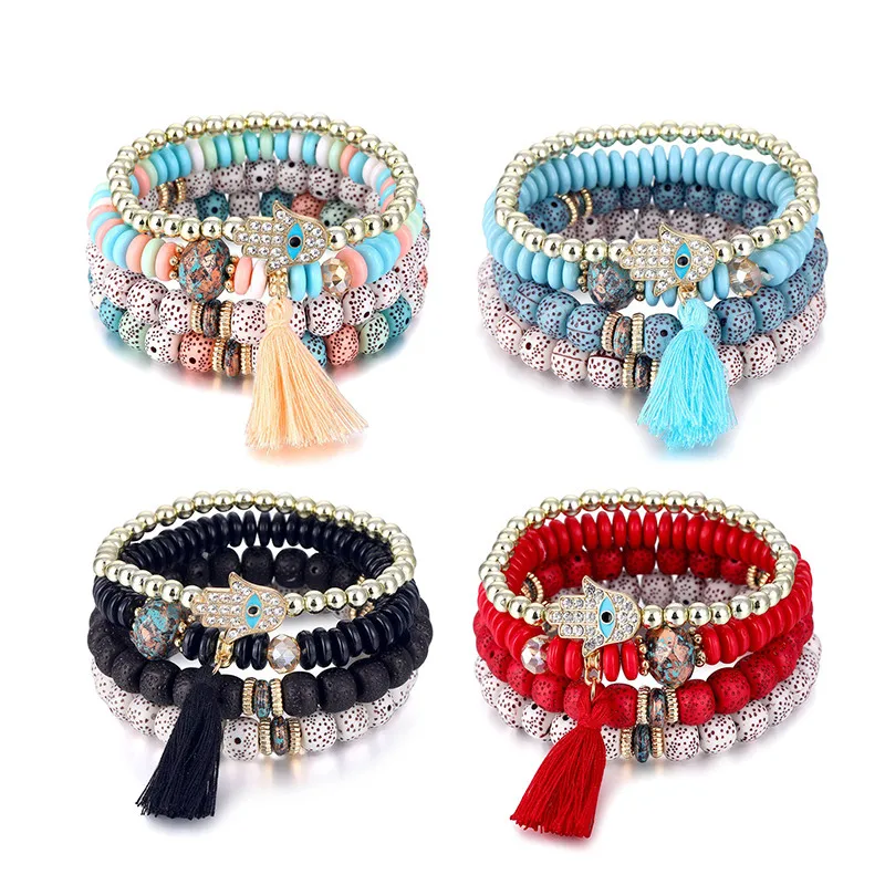 ##BUY Fashion Crystal Bead Bracelets for Women Vintage Handmade Bracelet Female Jewelry Multilayer Stone Tassel Charms Fatima Bracelet