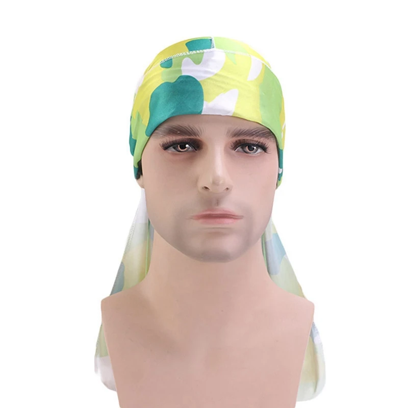 Fashion Camo Men's Silky Durags Turban Print Men Silk Durag Headwear Bandans Headband Hair Accessories Pirate Hat Waves Rags