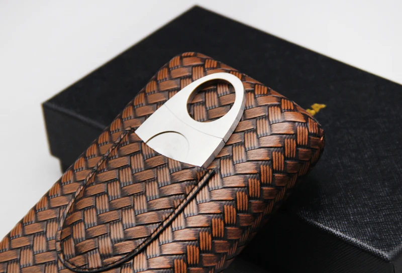 COHIBA кожаный чехол для сигар с тканым узором, мини-чехол для увлажнения, для путешествий, удерживает 3 сигары, коробка для трубки, увлажняющая кобура с резаком