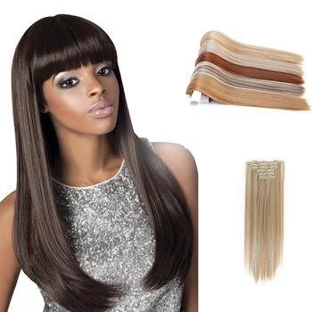 

Buqi Pcs/Set 22" Hairpiece 140G Straight Clips In False Styling Hair Synthetic Clip In Hair Extensions Heat Resistant