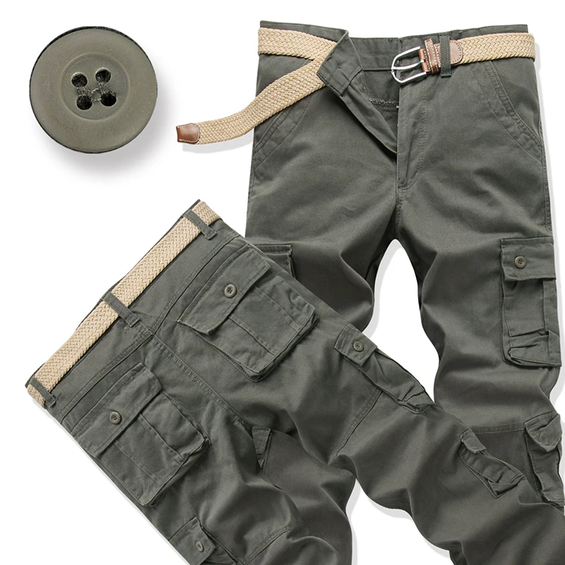 Dark army green Камуфляжные мужские комбинезоны, хлопковые свободные прямые брюки большого размера плюс 40 42 44, мужские повседневные брюки с несколькими карманами - Цвет: Dark army green