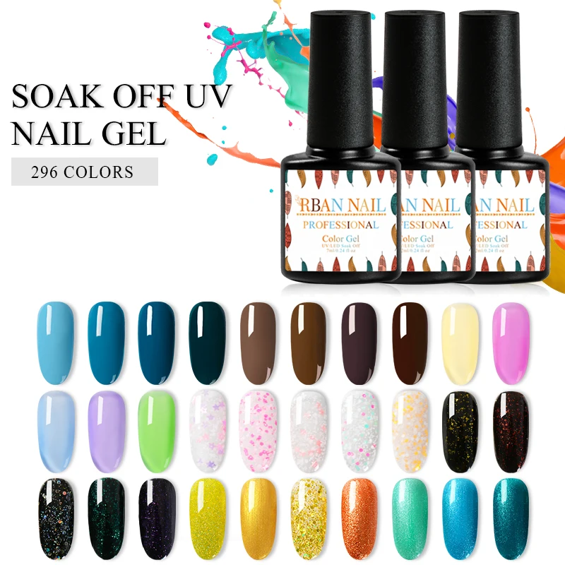 

RBAN NAIL 7ml Nail Gel Polish Soak off Nail Polish Set Semi Permanent UV LED Nail Art Varnish Manicure Accessories 296 Colors