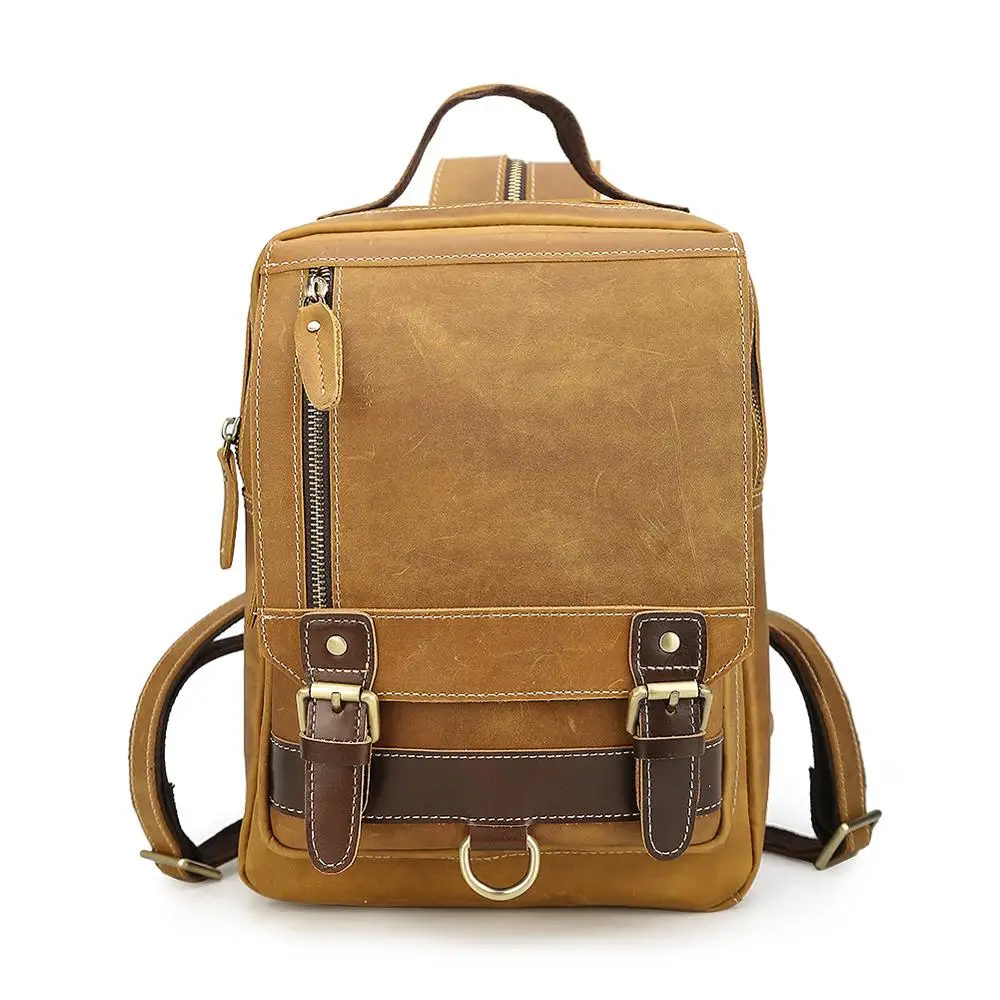 New Crazy Horse Leather 13'' Laptop Backpack Men's Multi-functional Outdoor Travel Backpacks Overnight Rucksack Dark Brown 5111 |