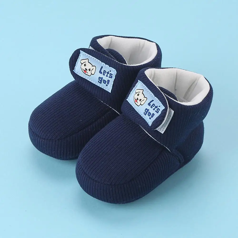 Dark Blue Для малышей зимняя плотная обувь из хлопка, Ткани в стиле унисекс для новорожденных детские мягкие во-первых прогулок модная тёплая обувь полусапожки - Цвет: Dark Blue