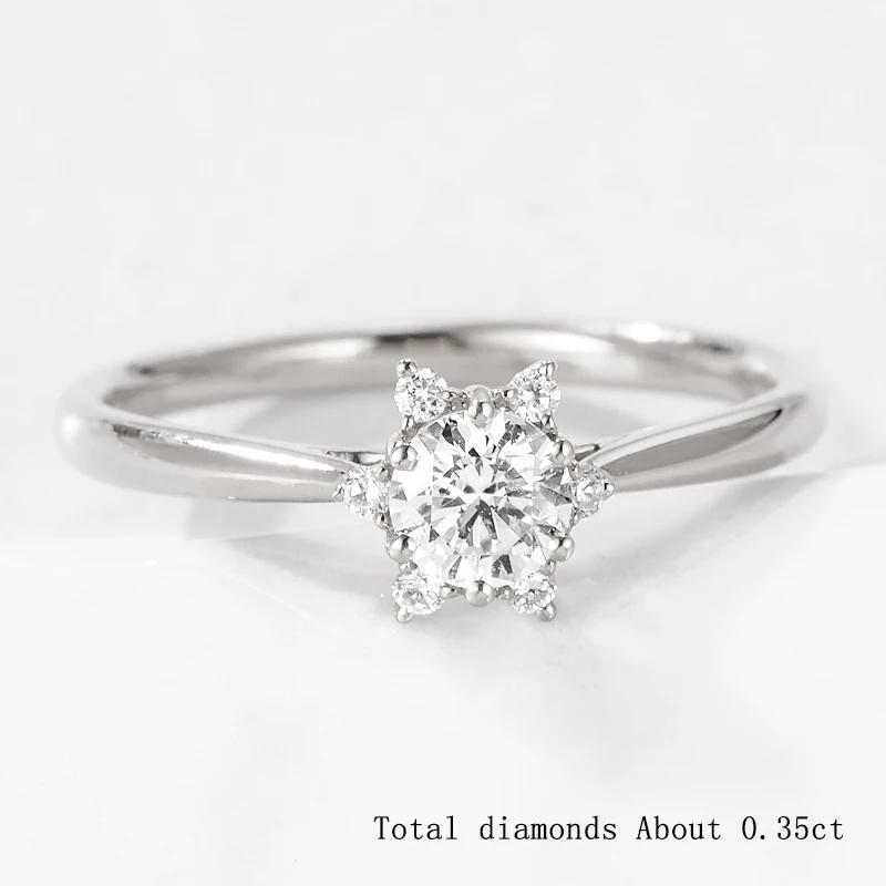 Total 0.35CT White BAIHE, 14 K, белое золото, всего 0.35ct/0.40ct, натуральные бриллианты, ювелирное изделие, обручальное, модное кольцо с цветами - Цвет камня: Total 0.35CT White