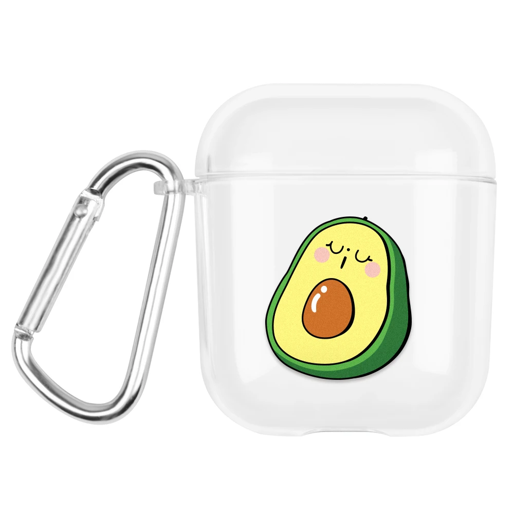 

Earphones Case For AirPods 2 Charging Box Case For Apple Airpods 1 Avocado Transparent Hard PC Crystal Box Cover Case With Hooks