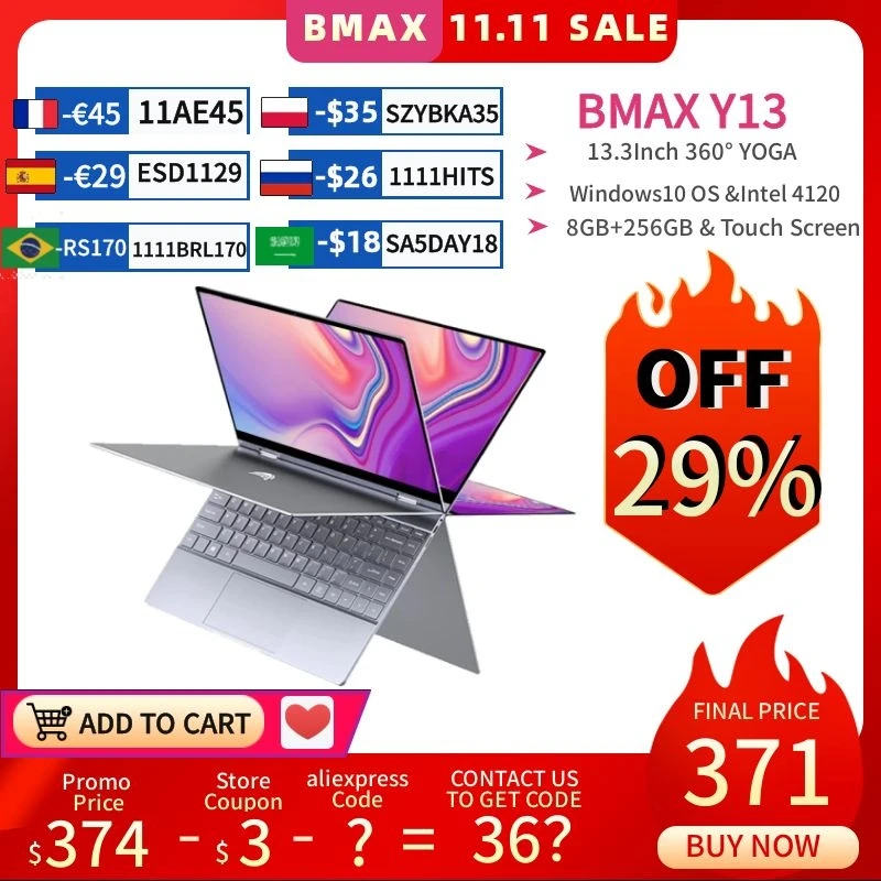 BMAX Y13 ноутбук с 15 6-дюймовым дисплеем четырёхъядерным процессором Intel N4120 ОЗУ 8 Гб