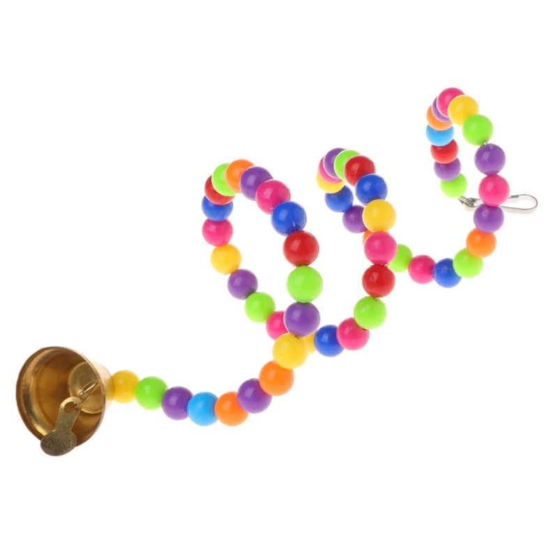 New Bird Perch Colorful Beads Bendable Swing Stand Toy with Bell Cage Chewing Climbing Toys for Small Birds Keeping Healthy