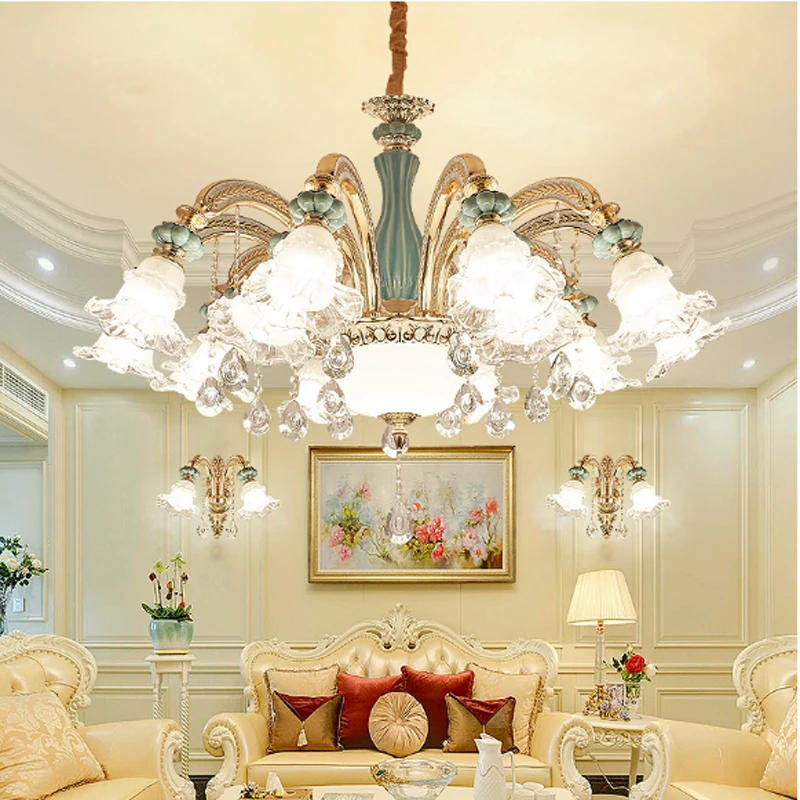 

European Ceramic Living Room Chandeliers Simple Atmosphere Crystal Light Luxury Bedroom dining Lamp Zinc Alloy Chandelier Lights