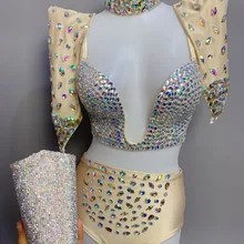 Сексуальный многоцветный бюстгальтер со стразами короткие перчатки комплект одежды для женщин певица сексуальный Набор белья бикини бар танец Выпускной комплект одежды