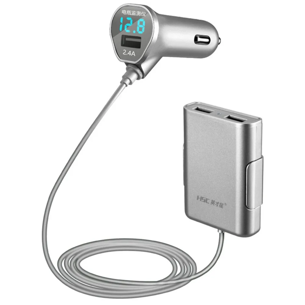 HSC 4.8A 3 порта USB кабель-удлинитель автомобильное зарядное устройство универсальное автомобильное переднее и заднее сиденье зарядное устройство с определением напряжения