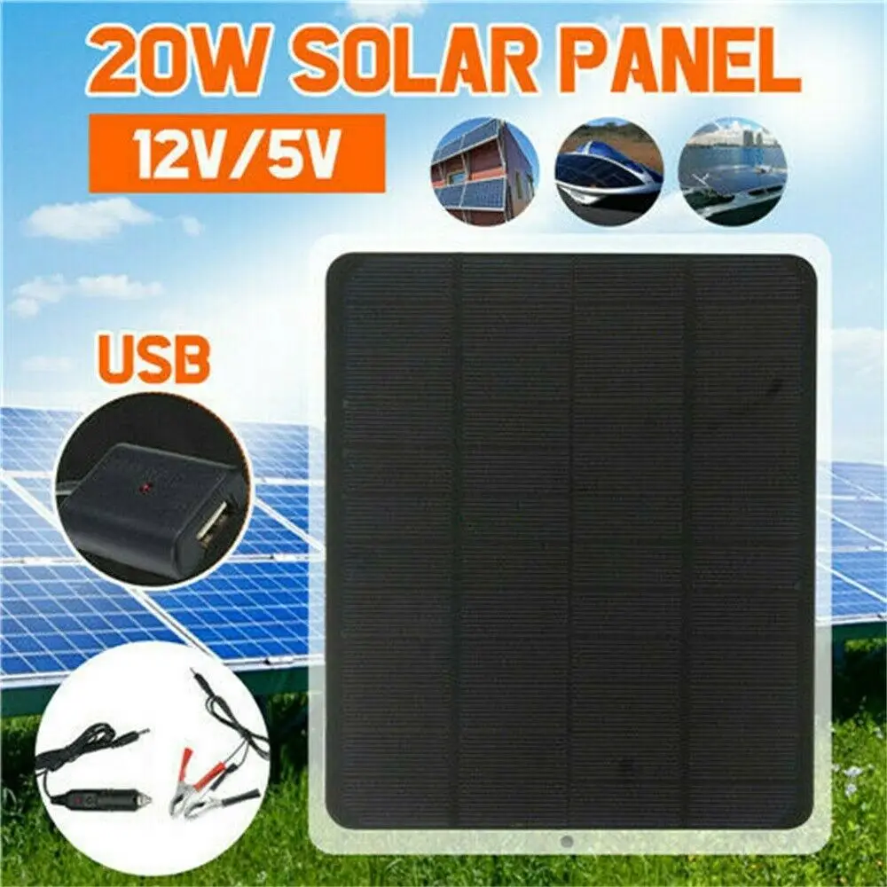 

20W 12V Solar Panel Kit Portable Outdoor Climbing Emergency USB Port Charging Battery Charger Power Supply Tablet Solar Travel