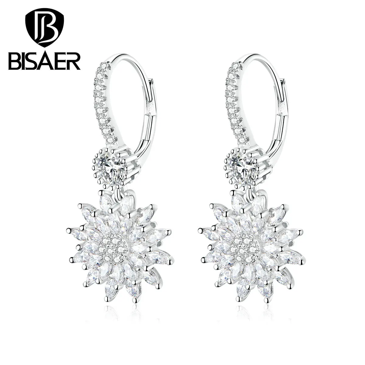 

Snowflake Earrings BISAER Winter Collection Clear Cubic Zircon Snowflakes Flower Stud Earrings for Women Wedding Jewelry WEYE203