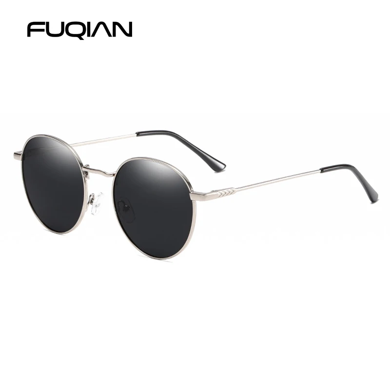 FUQIAN новые роскошные круглые поляризованные солнцезащитные очки модные цветные металлические мужские и женские солнцезащитные очки антибликовые уличные очки UV400 - Цвет линз: Silver Black