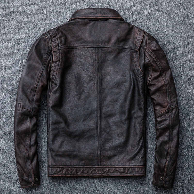

Real Cowhide Genuine Jacket Leather Men Short Vintage Autumn Cow Leather Jackets and Coats Motorcycle Veste Cuir Homme KJ2297