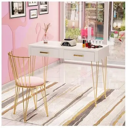 US $159.20 Nail table ins wind Nordic gold single and double wrought iron paint manicure table manicure table and chair set
