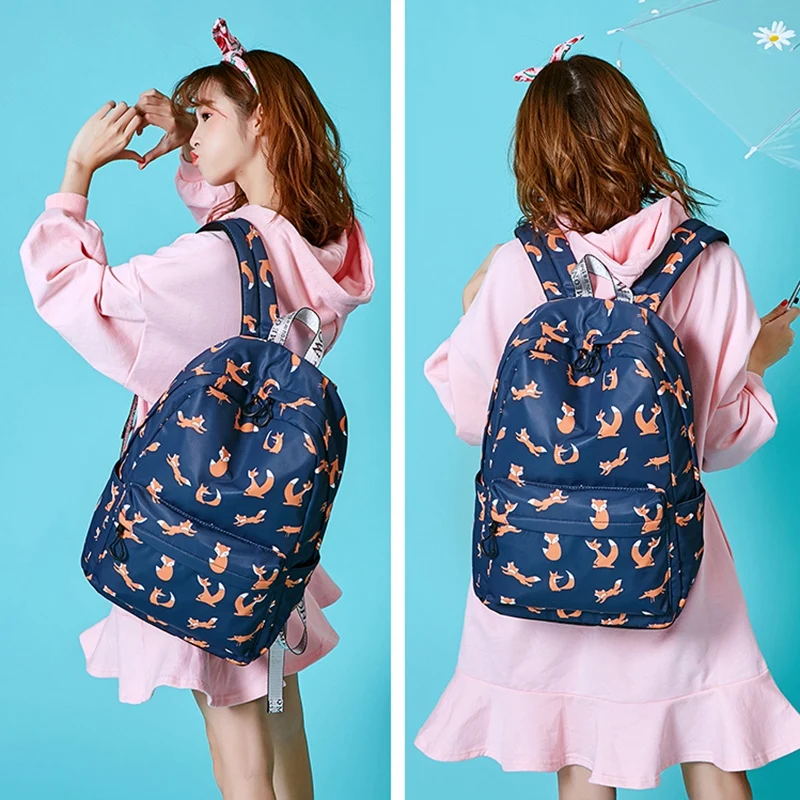 Новинка-милые школьные рюкзаки с изображением лисы, водонепроницаемые женские сумки, рюкзак для ноутбука, Женский школьный рюкзак