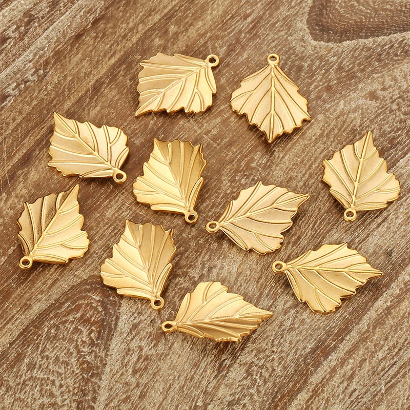 

IP Gold Plated Maple Leaf Pendant Stainless Steel Nature Leaf Charms Fit DIY Fashion Earring Necklace Jewelry Making Findings