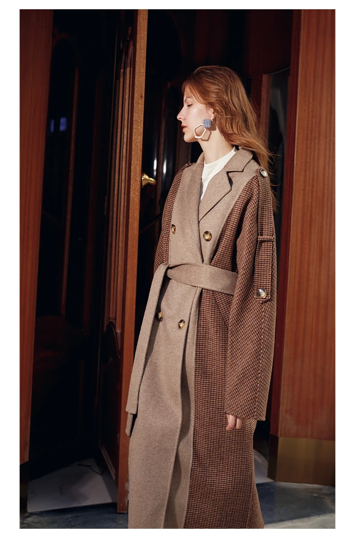 AEL, Женское шерстяное пальто, новинка, модное, в стиле пэчворк, популярное, шерстяное, в клетку, пальто для женщин