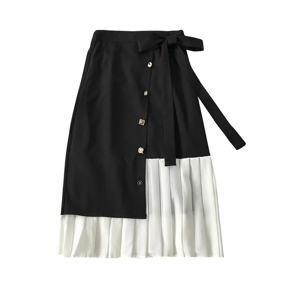

Chic Skirts Harajuku Women Splice Pleated New Fashion Skirt Casual Loose A-Line High Waist Buttons Japanese Korean Style Skirts