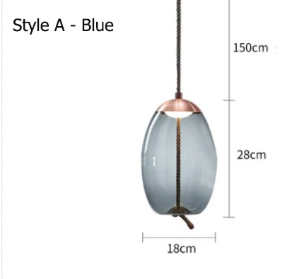 Скандинавские светодиодные подвесные светильники, освещение, промышленный подвесной светильник, стеклянные подвесные светильники для кафе и кухни - Цвет корпуса: blue A 18x28cm
