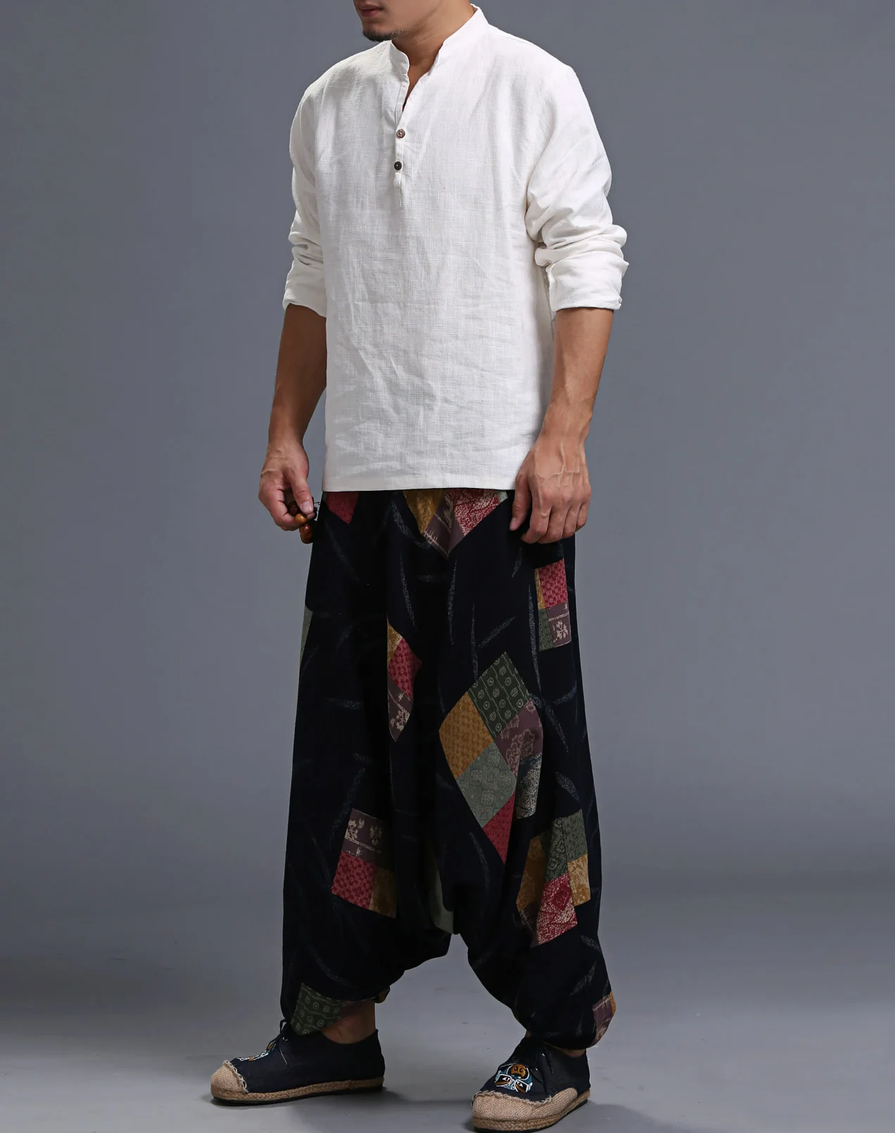 Мужские шаровары размера плюс в стиле хип-хоп, мешковатые свободные широкие штаны из хлопка и льна с большой заниженной шаговым швом, штаны для бега в стиле бохо, танцевальные брюки непальского стиля