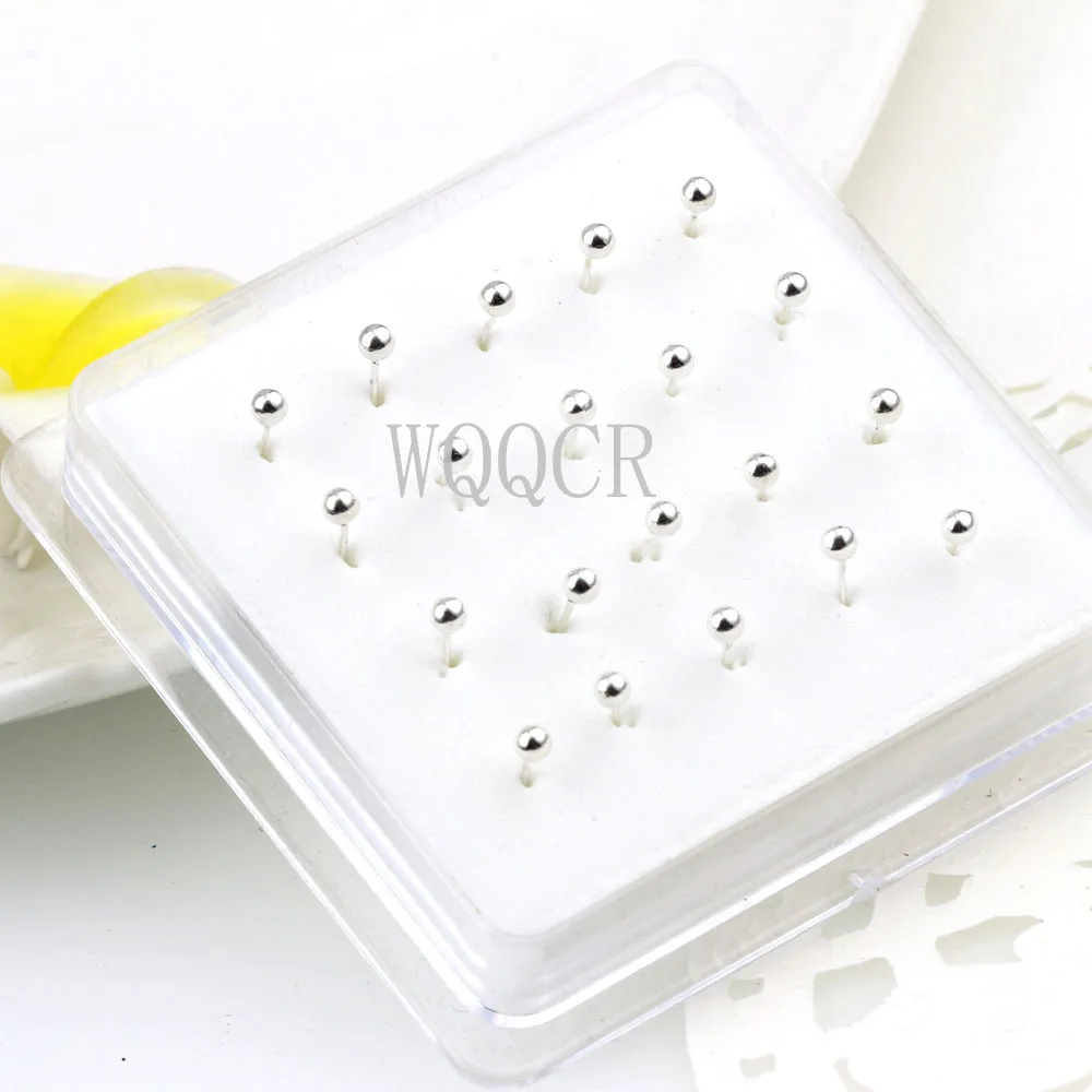 Small Ball Nose Rings Piercing Nose Studs 2.0mm Ball Shape 925 Silver/ Gold Color 20Pcs/Box Body Piercing Jewelry