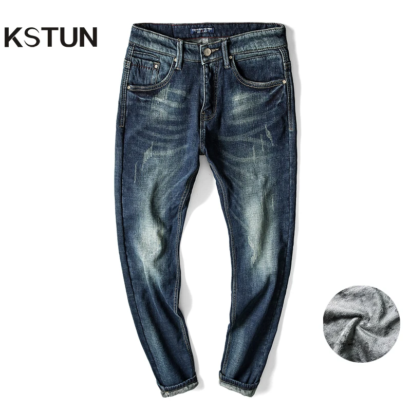 

2019 Winter Warm Jeans Men Thicken Denim Elastic Slim Fit Blue Jean Pants Heat Insulated Plus Fleece High Quality Famous Brand Man Jeans Hombre