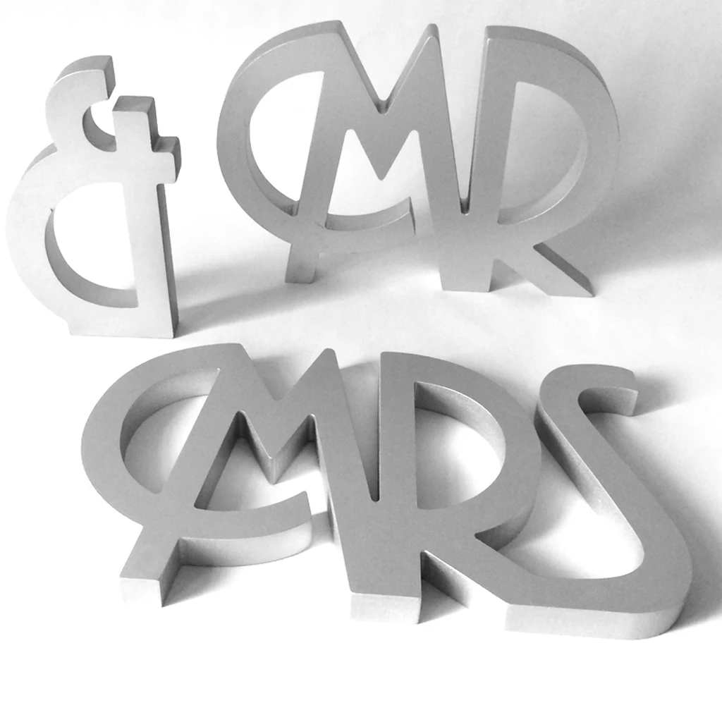 

1XWooden Mr and Mrs Letters Sign Standing Top Gift Wedding Decor Gold/Silver UK