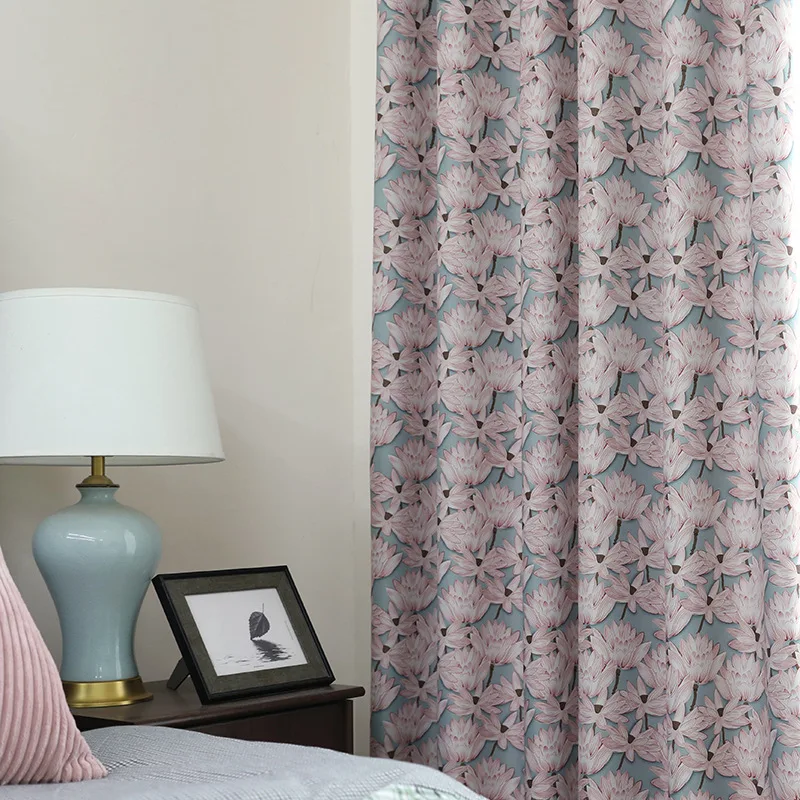 

Modern Pastoral European Style Curtain Black Silk Shade Printed Curtains for Bedroom for Living Room Blackout Curtains