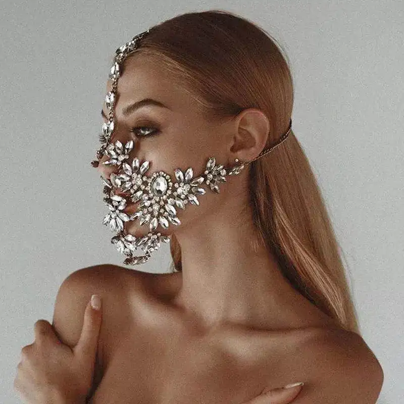 Fashion luxury glittering zircon mask exquisite luxury jewelry crystal flower decoration mysterious dance Mask Party Jewelry Gif