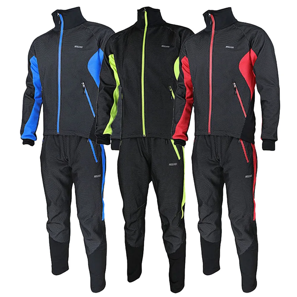 

ARSUXEO Mens Winter Thermal Cycling Bike Bicycle Jacket Pant Pad Windproof Suits Optional Color Complex Fabric