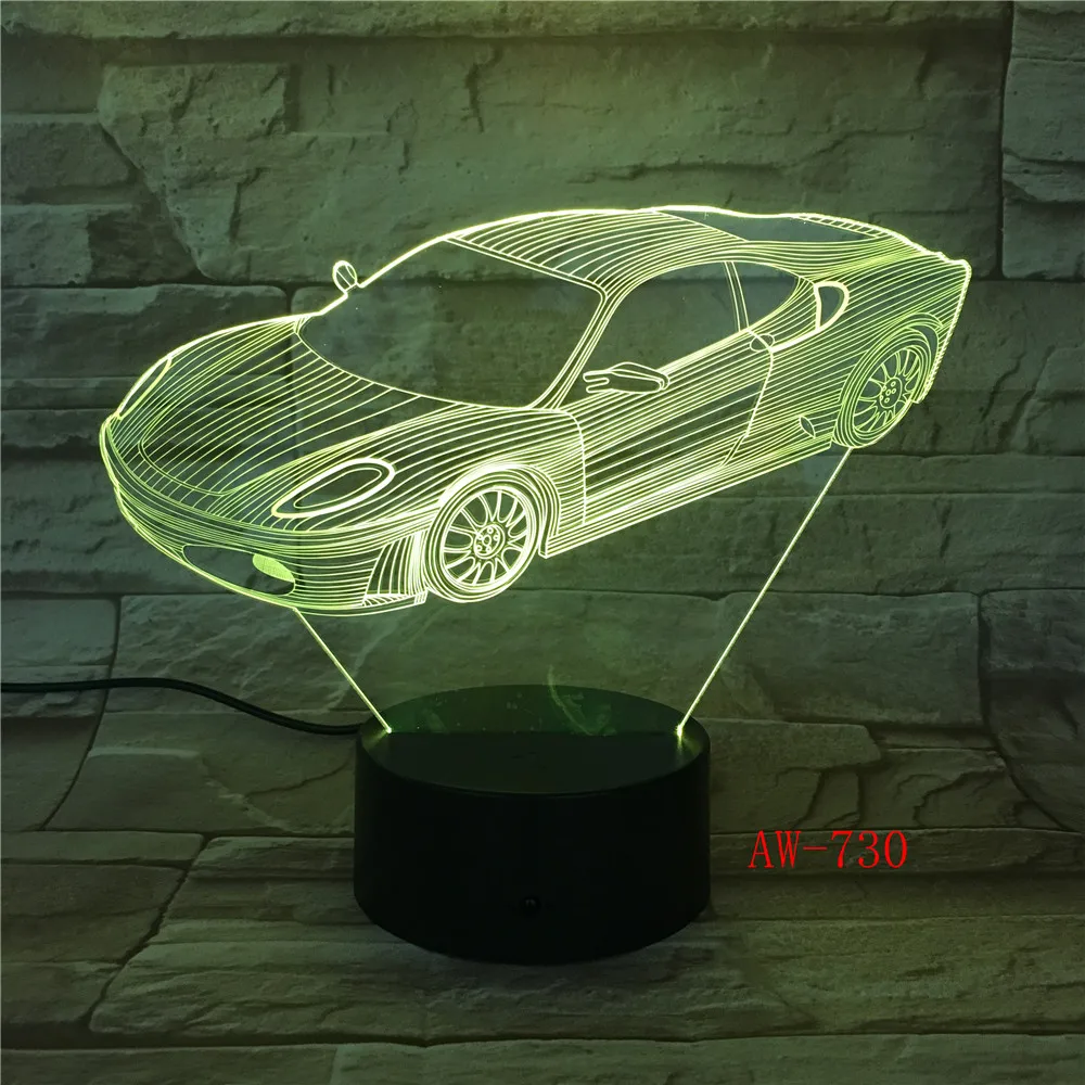 Модель автомобиля светодиодный 3D лампа USB Иллюзия красочная настольная лампа детская спальня ночник домашняя атмосферная лампа офисная AW-720