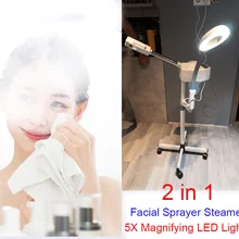 2 в 1 распылитель тумана Пароварка холодный светильник увлажнитель Спа Уход за кожей масло Спа лечение распылитель с 5X увеличительным светодиодный светильник